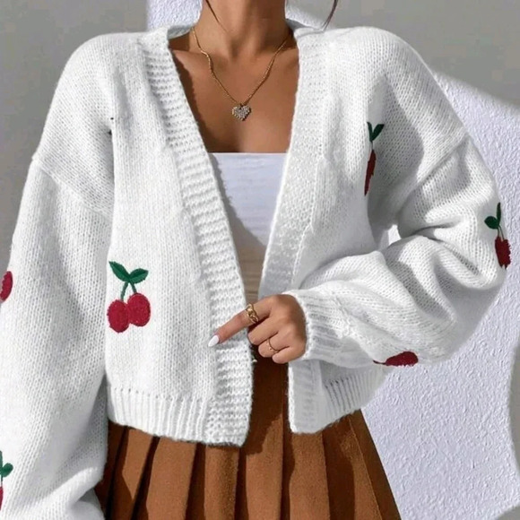 Cherry Pattern Drop Shoulder Duster Cardigan - Picture 7 of 7